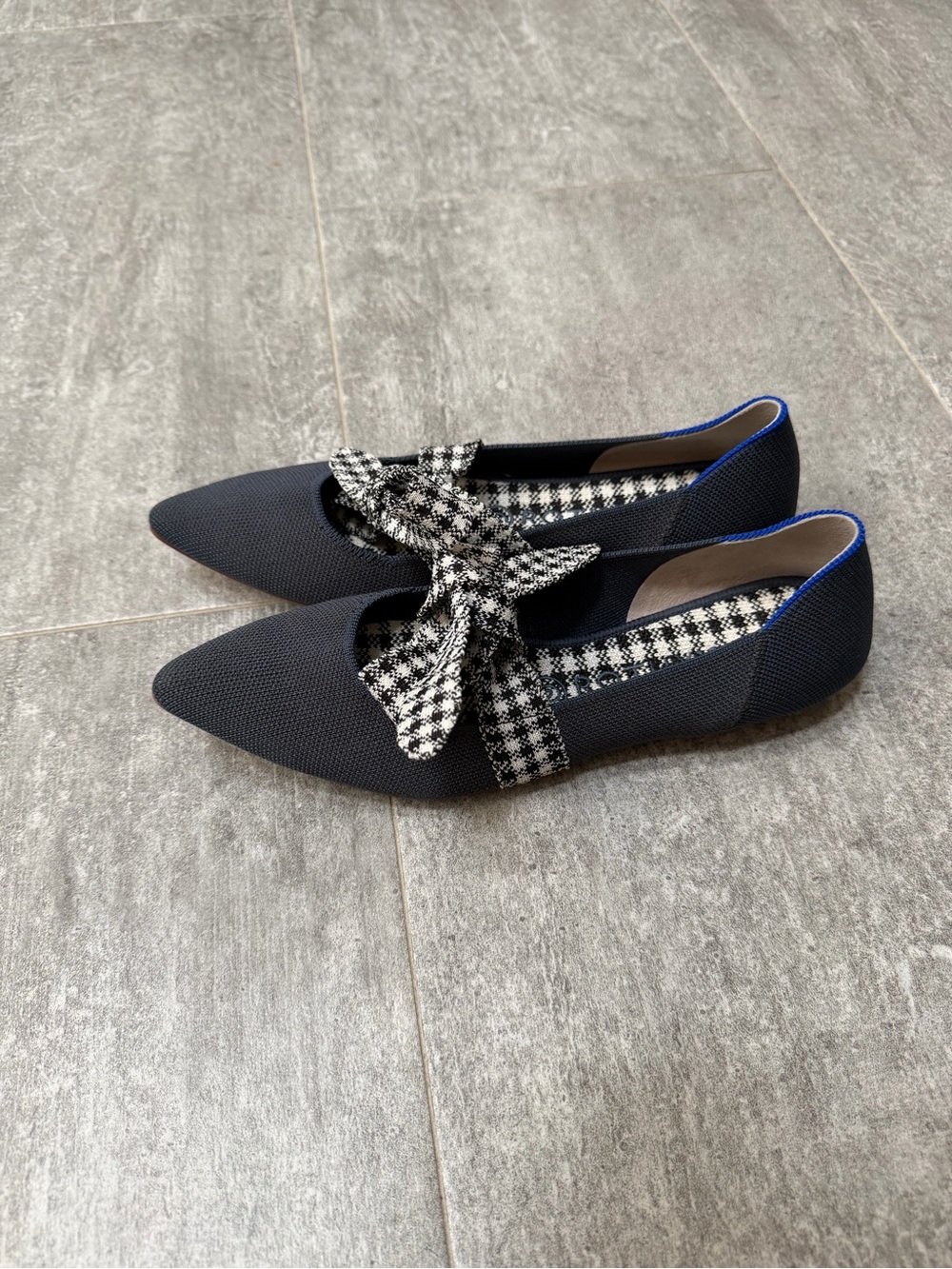 Rothy’s - Pointed Black Women’s Ballet Flats with Houndstooth Bow